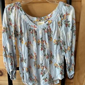 Maeve Anthropologie Blue Floral Peasant Blouse Size 2 Boho
